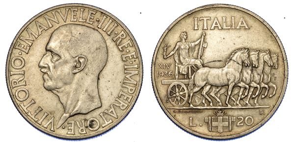 REGNO D'ITALIA. VITTORIO EMANUELE III DI SAVOIA, 1900-1946. 20 Lire 1936/A. XIV. Impero.