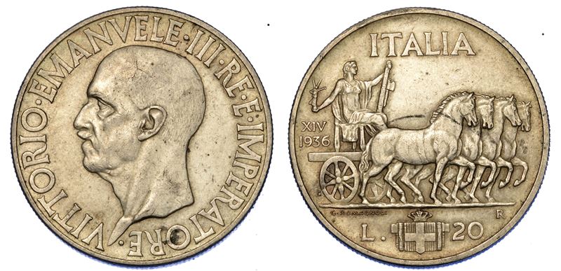 REGNO D'ITALIA. VITTORIO EMANUELE III DI SAVOIA, 1900-1946. 20 Lire 1936/A. XIV. Impero.  - Auction Numismatics - Cambi Casa d'Aste