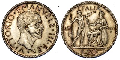 Regno D'italia. Vittorio Emanuele III di Savoia, 1900-1946. 20 Lire 1927/a. Vi. Littore.