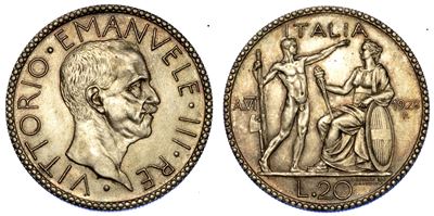 Regno D'italia. Vittorio Emanuele III di Savoia, 1900-1946. 20 Lire 1928/vi. Littore.