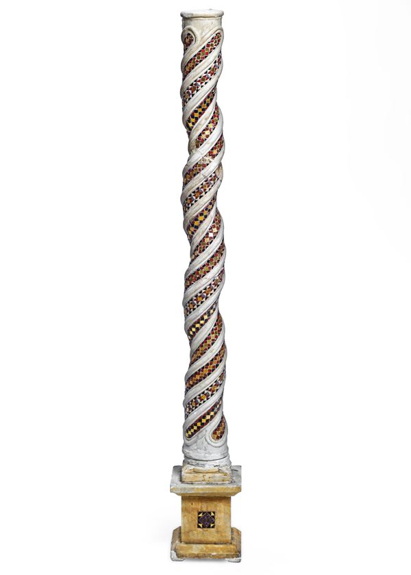 Arte cosmatesca, possibile XIII secolo Colonna tortile in pasta vitrea policroma e dorata