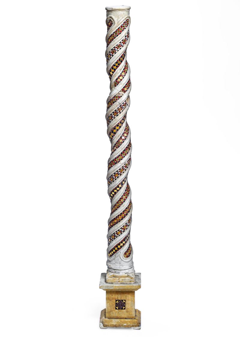 Arte cosmatesca, possibile XIII secolo Colonna tortile in pasta vitrea policroma e dorata  - Auction Sculpture and Works of Art - Cambi Casa d'Aste