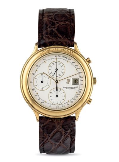 Huitieme Chrono in Oro Giallo 18k, Quadrante Argentè con Datario a Ore Tre, Movimento Automatico ...
