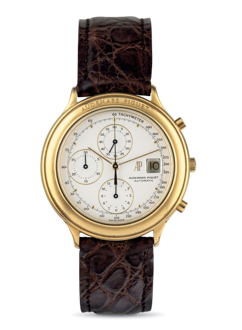 Audemars Piguet : Huitieme Chrono in oro giallo 18k, quadrante Argentè con datario a ore tre, movimento automatico con deployante originale  - Asta Orologi da Polso - Cambi Casa d'Aste