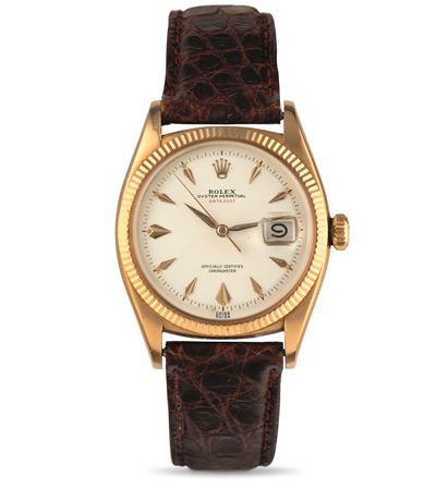 Raro ed Elegante Datejust Ovettone “scritta Rossa” Ref 6305, in Oro Rosa 18k, Quadrante Argentè G...