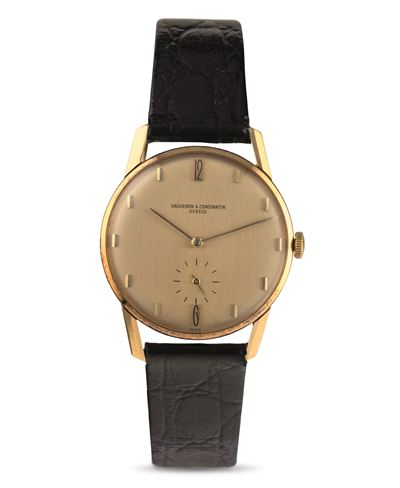 Elegante Patrimony Ref 6413 in Oro Giallo 18k, Quadrante Dorato con Satinatura Verticale e Anse S...