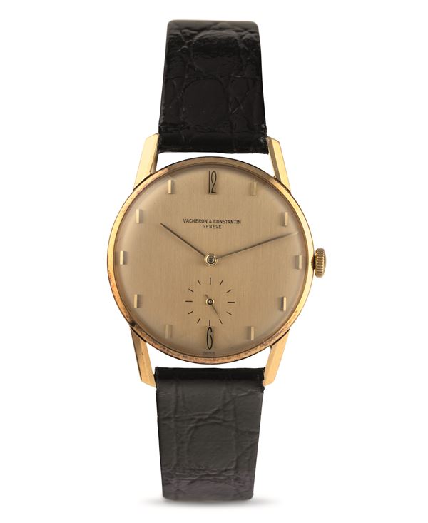 Elegant Patrimony ref 6413 in 18k yellow gold, gold dial with vertical satin finish and flared lugs