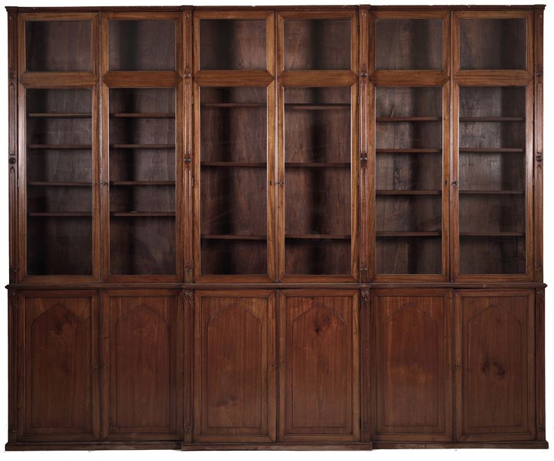 Grande libreria a tre moduli. inizio XX secolo  - Auction Fabio Fazio, furniture and memories of a country house - Cambi Casa d'Aste