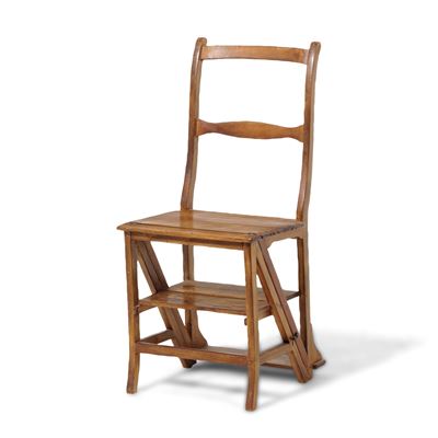 Sedia in Legno Modificabile a Scaletta da Biblioteca. XIX-XX Secolo