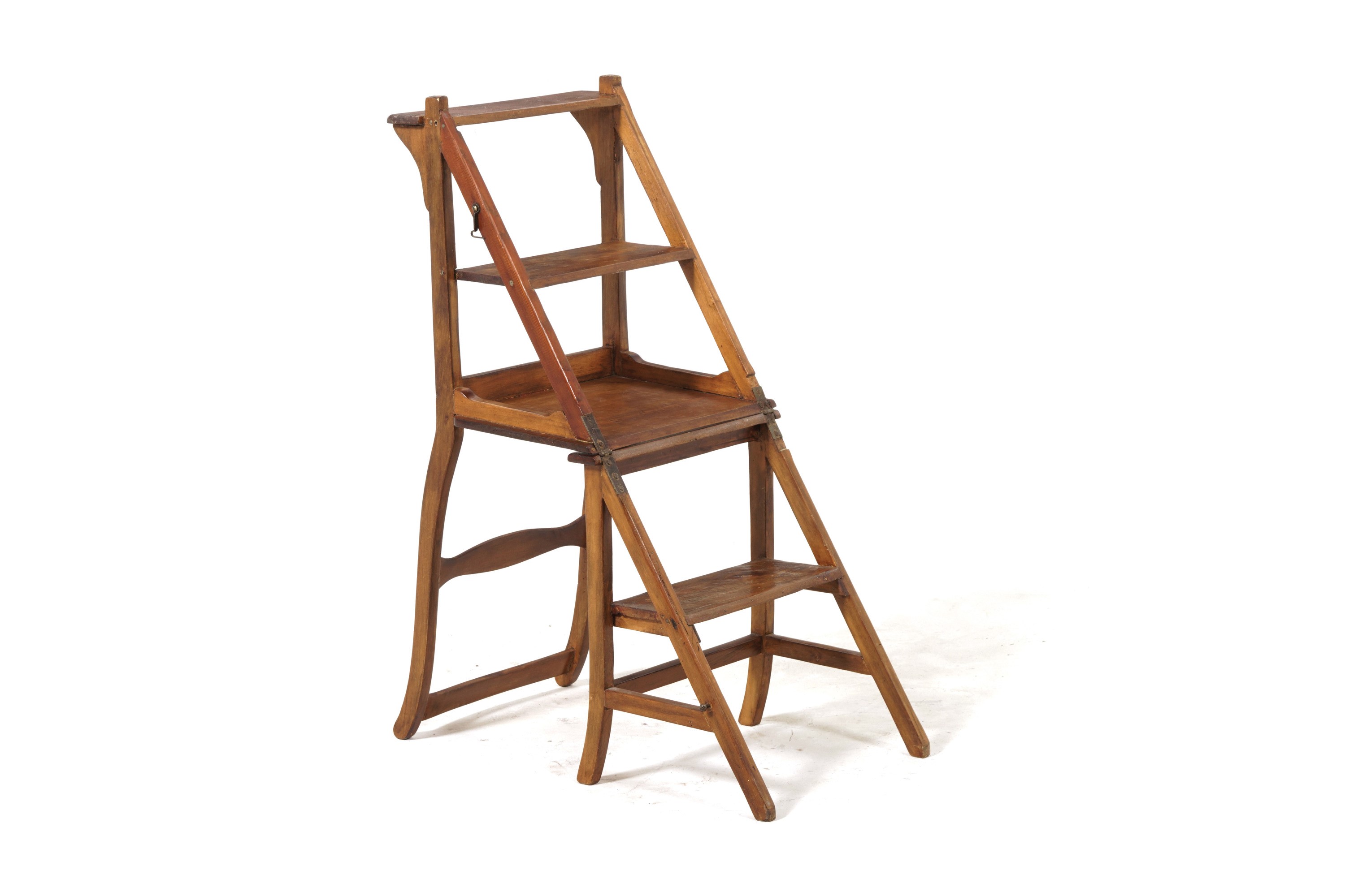 Sedia in Legno Modificabile a Scaletta da Biblioteca. XIX-XX Secolo