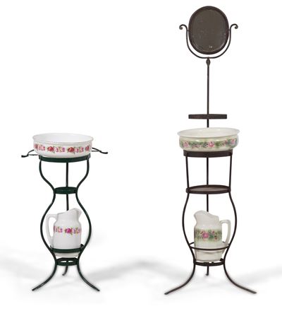 Due Set da Toilette in Ferro Battuto e Ceramica. XX Secolo