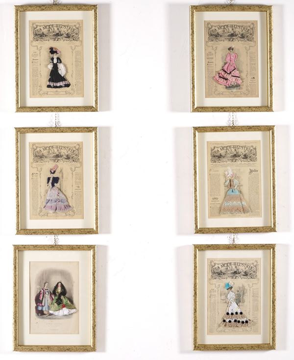 Lotto di undici stampe, alcune da La Mode Illustrée, fine XIX-inizio XX secolo