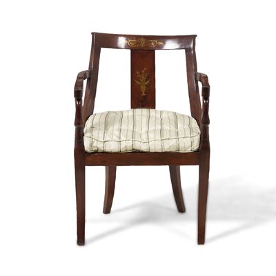 Poltrona con Intarsi in Ottone. Lombardia XIX Secolo