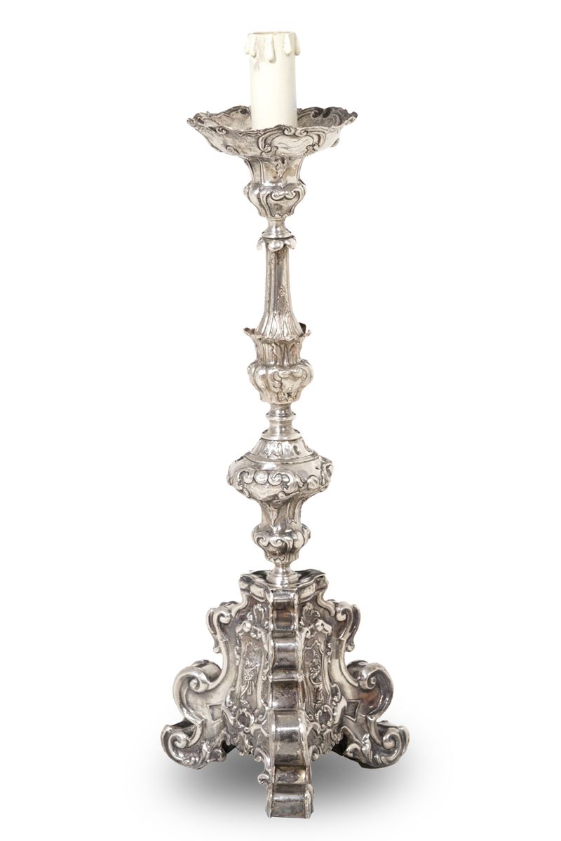 Candeliere in rame argentato. XVIII-XIX secolo  - Auction Antique - Cambi Casa d'Aste