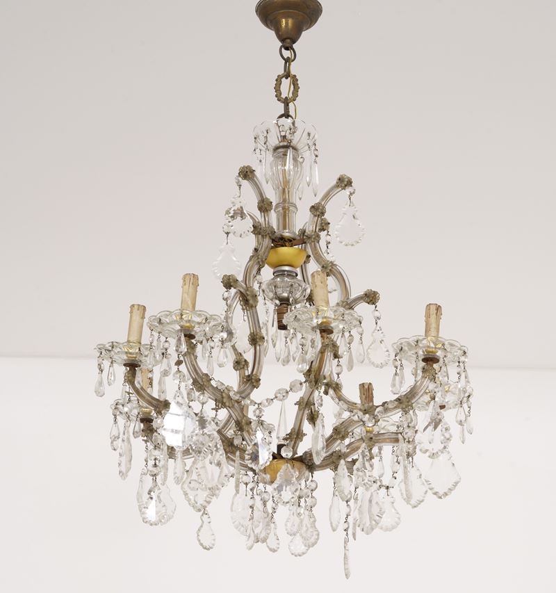 Lampadario “regina Margherita” con cristalli a goccia  - Auction Antique - Cambi Casa d'Aste