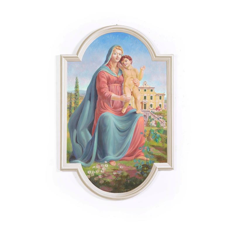 Scuola del XX secolo Madonna con Bambino  - olio su tela - Asta Antiquariato - Cambi Casa d'Aste