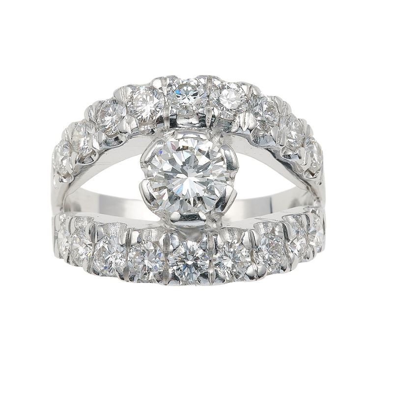 Brilliant-cut diamond and platinum ring  - Auction Fine Jewels - Cambi Casa d'Aste