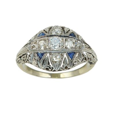 Anello con Diamanti di Vecchio Taglio e Zaffiri Sintetici