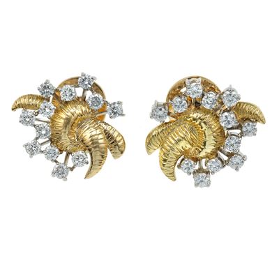 Orecchini con diamanti, montatura in oro bianco e oro giallo 750/1000