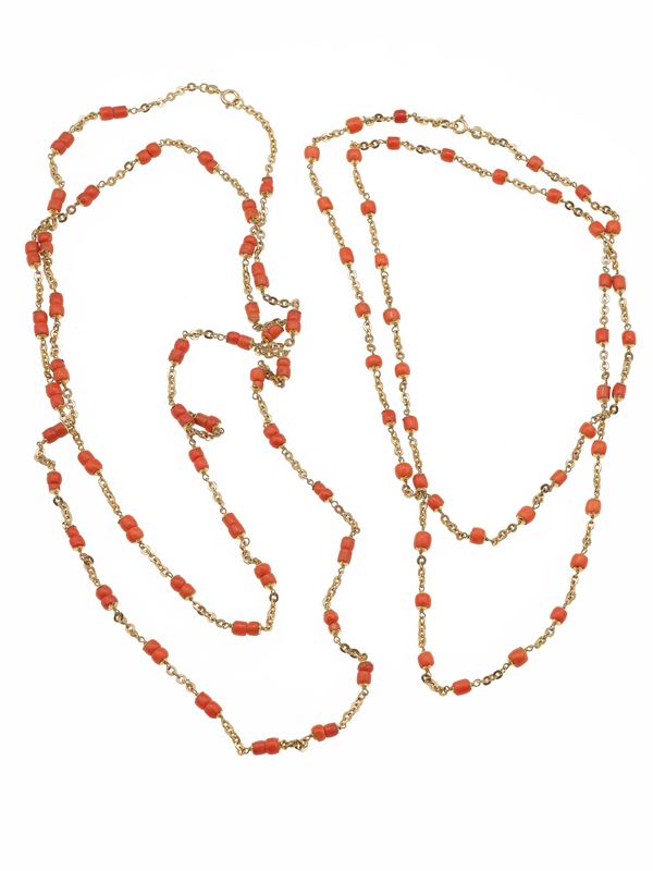 Coppia di sautoir con inserti in corallo mediterraneo