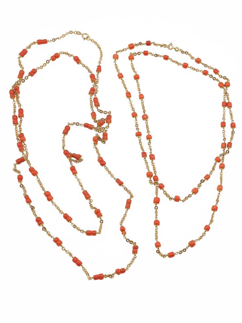 Coppia di sautoir con inserti in corallo mediterraneo  - Asta Fine Jewels - Cambi Casa d'Aste