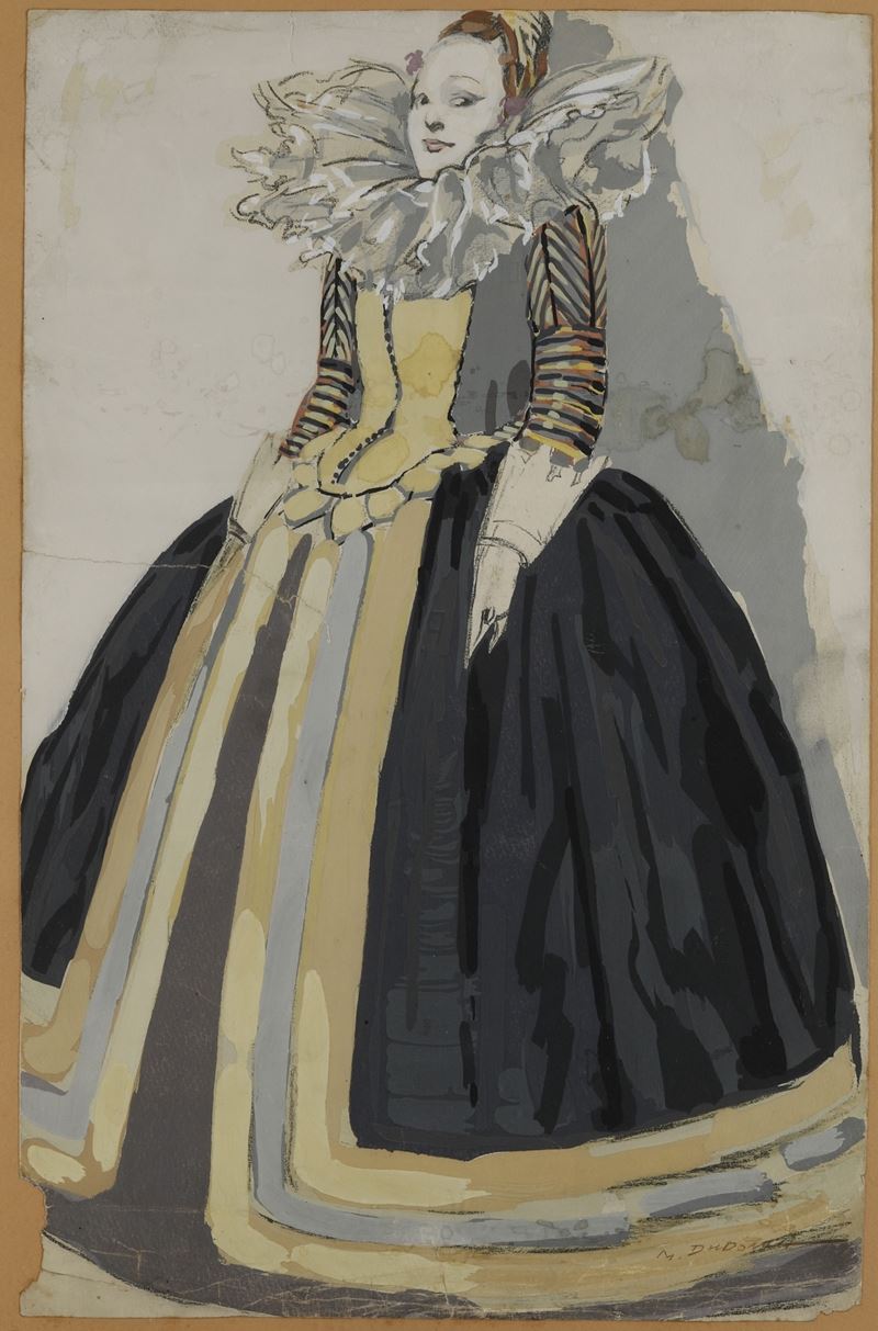 Marcello Dudovich : Bozzetto per costume teatrale  - tecnica mista su carta - Asta Dipinti del XIX e XX secolo - Cambi Casa d'Aste