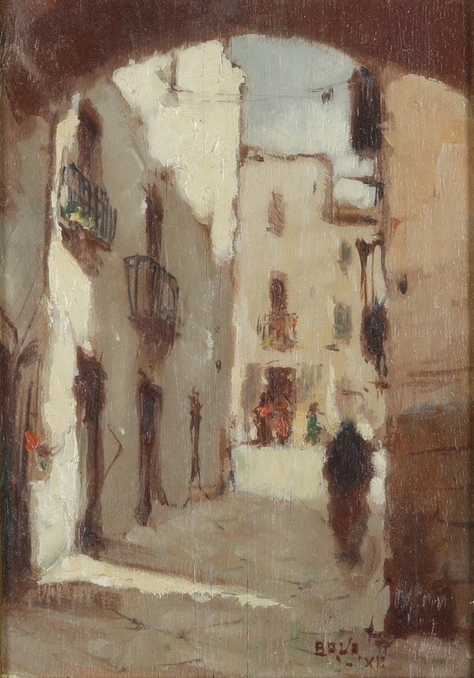 Pittore del XIX-XX secolo Scorcio di paese  - olio su tavoletta - Auction Paintings of the 19th and 20th centuries - Cambi Casa d'Aste