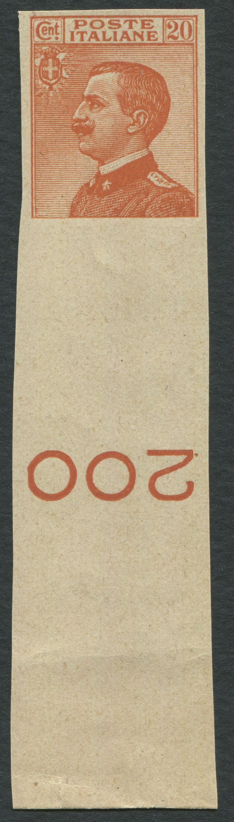 1924/25 Regno d’Italia, Pubblicitari, 20c. arancio brunastro, Prova della sola impronta del francobollo, priva della vignetta pubblicitaria, con margine di foglio in basso (20 prova)  - Asta Storia Postale e Filatelia - Cambi Casa d'Aste
