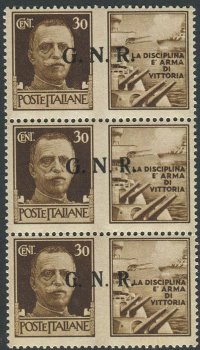 1944, Repubblica Sociale Italiane, Propaganda di Guerra. 30 Cent. Bruno i Tipo, “trittico” di Cui...