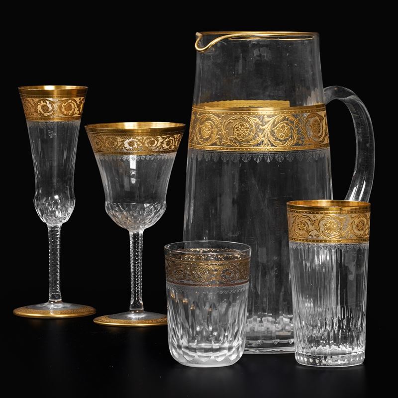 Servizio di calici "Thistle Gold" Francia, Manifattura Saint Louis, XX secolo   - Asta L'Art  de la Table - Cambi Casa d'Aste