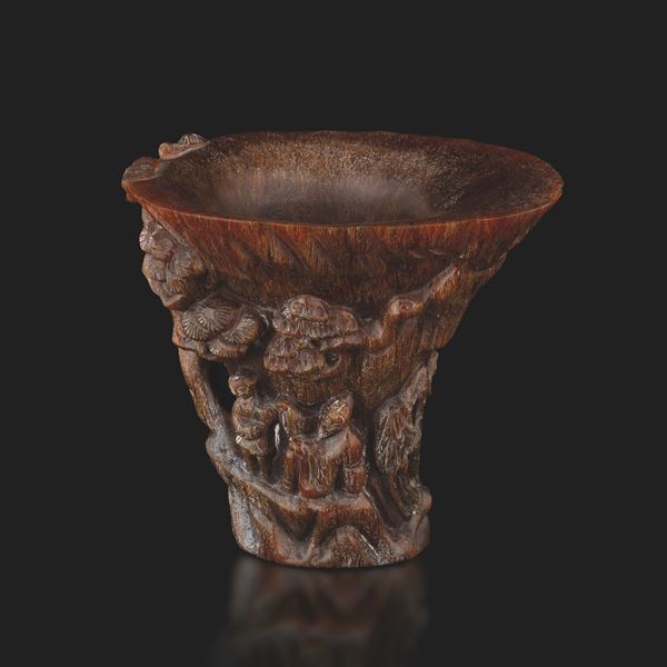 Coppa da libagione in cono con figure in paesaggio, Cina, XX secolo