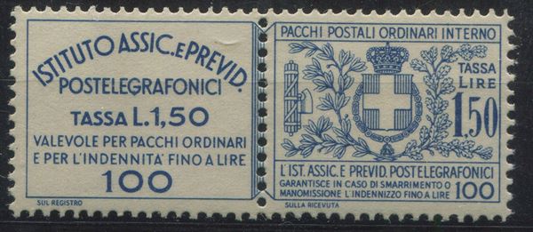 1936, , Regno d’Italia, Francobolli Assicurativi, lire 1,50 azzurro
