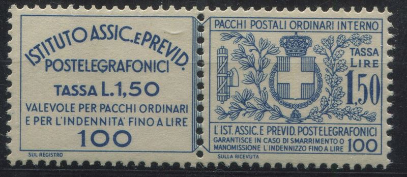 1936, , Regno d’Italia, Francobolli Assicurativi, lire 1,50 azzurro  - Auction Postal History and Philately - Cambi Casa d'Aste