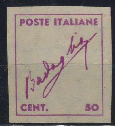 1944, Luogotenenza, 50 Cent. Filigrana Esagoni Verticali, Senza Fondi di Sicurezza, Non Dentellat...