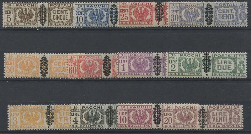 1945, Luogotenenza, Pacchi Postali, soprastampati al centro, 12 valori (48/59).  - Asta Storia Postale e Filatelia - Cambi Casa d'Aste