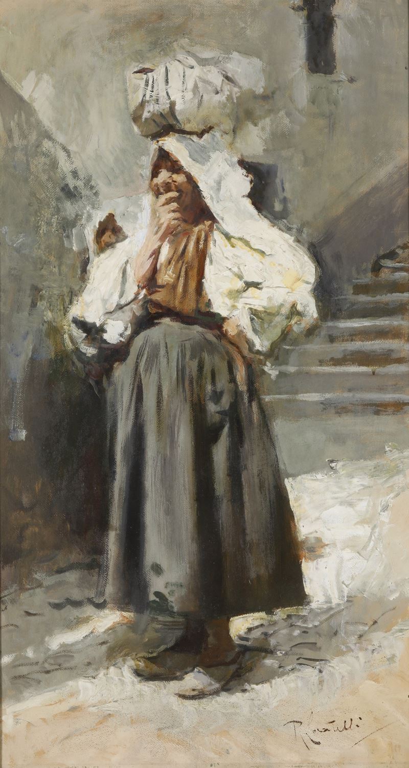 Romualdo Federico Locatelli : Figura di popolana  - olio su cartone - Auction 19th and 20th Century Paintings - Cambi Casa d'Aste