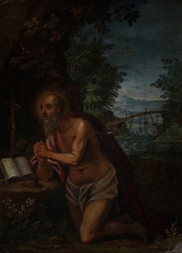 Scuola toscana del XVII secolo San Gerolamo in eremitaggio