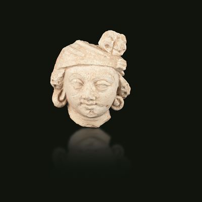 Testa di Bodhissattva in Stucco, Gandhara, Afganistan, III Secolo