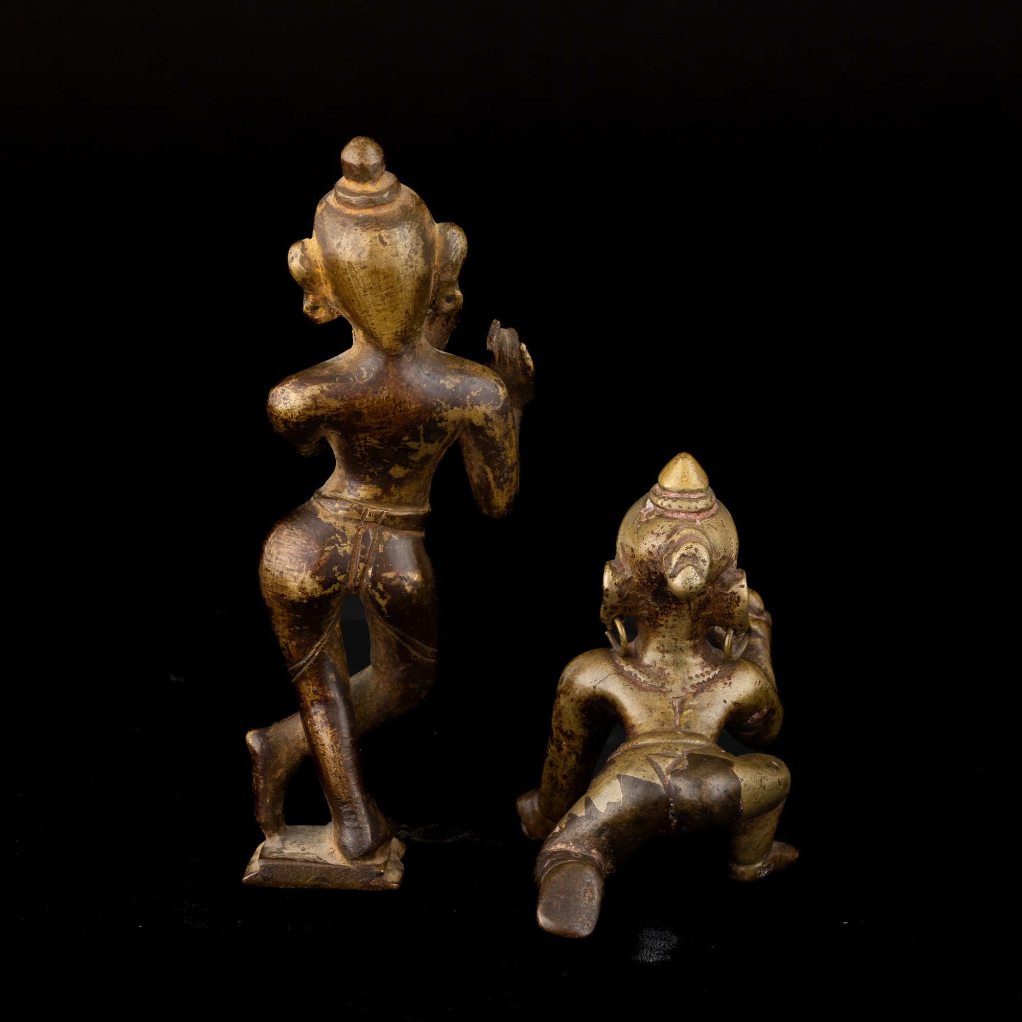 Figure di Musico e Donna in Bronzo, India, XIX Secolo