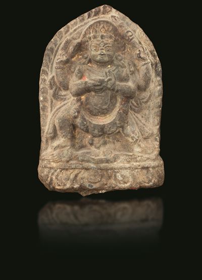 Stele Scolpita in Pietra con Figura di Mahakala, Tibet, XV Secolo