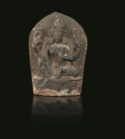 Stele Scolpita in Pietra con Figura di Manjushi, Nepal, XVII Secolo