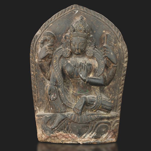 Stele scolpita in pietra con figura di Manjushi, Nepal, XVII secolo