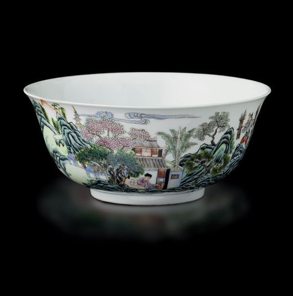 Porcelain bowl depicting common life scene, China, Republic, 20th century