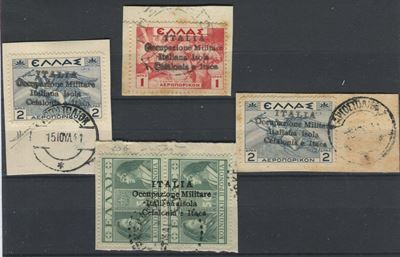 1941, Cefalonia e Itaca, Quattro Frammenti: Posta Ordinaria Emissioni di Argostoli 50+ 50 L. Verd...