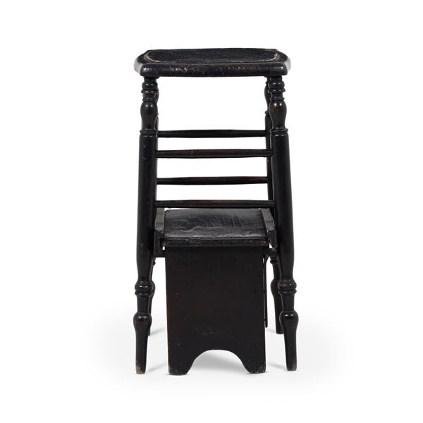 Panchetto convertibile in scaletta da biblioteca in legno ebanizzato