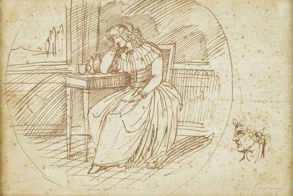 Scuola neoclassica dell’inizio XIX secolo Ritratto di gentildonna e studio di testa virile