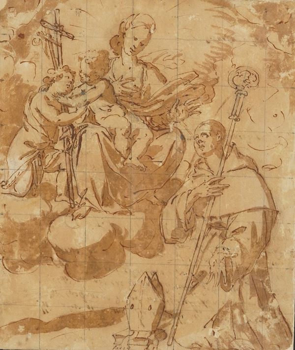 Scuola genovese del XVII secolo Apparizione della Vergine con il Bambino e San Giovannino