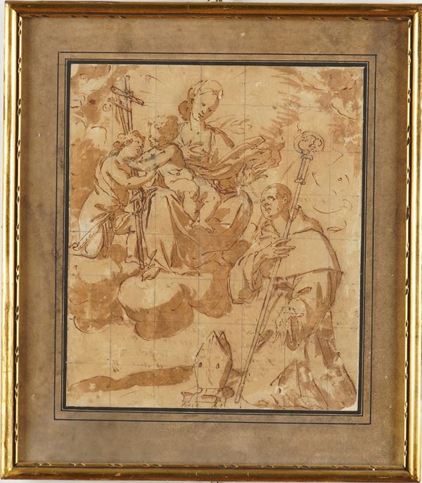 Scuola genovese del XVII secolo Apparizione della Vergine con il Bambino e San Giovannino