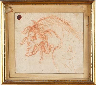 Scuola del XVII secolo, Figura fantastica - matita rossa su carta