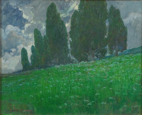 Giuseppe Sacheri - Paesaggio con alberi e fiori